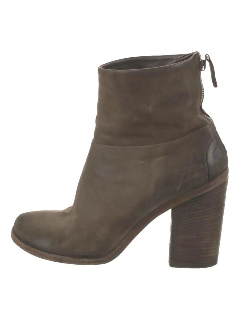 Marsell Bolla Brown Leather Ankle Boots Distressed Zip Back Block Heel Sz 39.5